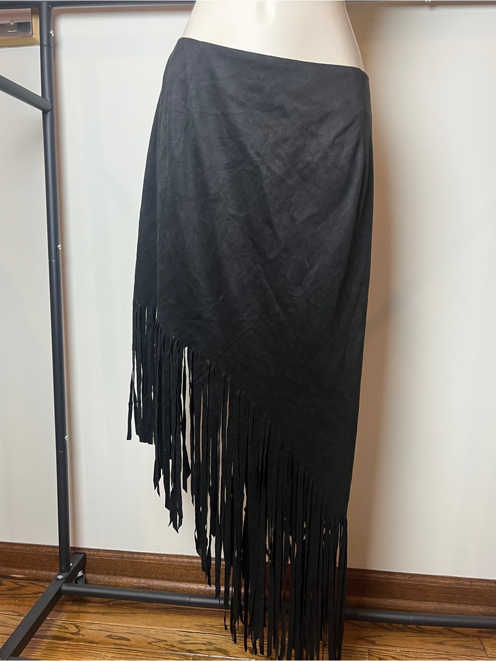 Black Asymmetrical Fringe Skirt Size 12 Boho Western Festival Fairy Whimsigoth